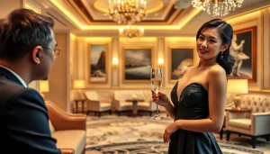 Singapore escort in a luxurious reception area, exuding elegance and confidence.