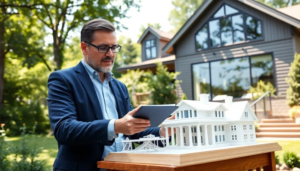 New England residential architect modeling unique home designs in a serene setting.