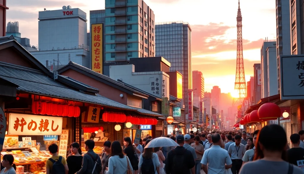 日本のトレンドトピックを示す賑やかな文化シーンの描写