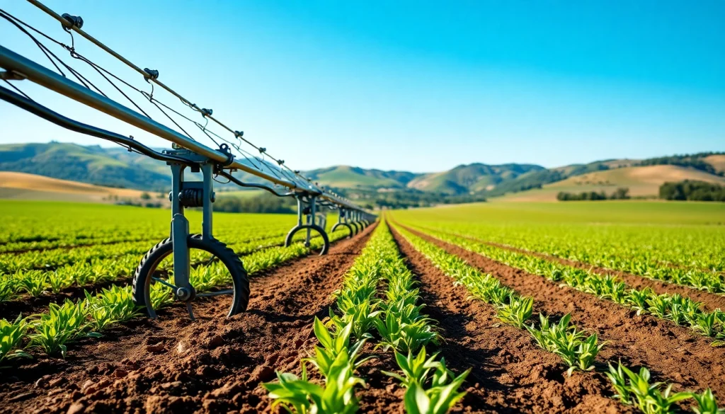 Efficient land irrigation system enhancing crop growth in a vibrant agricultural landscape.