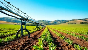 Efficient land irrigation system enhancing crop growth in a vibrant agricultural landscape.
