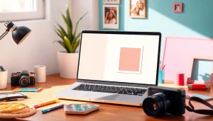 Turn image into square with creative digital workspace and vibrant backgrounds.