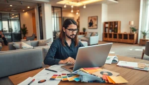 Architekt wnętrz online projektuje nowoczesne wnętrze w przyjaznym biurze.