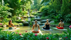 Experience a rejuvenating wellness retreat through a tranquil garden yoga session.