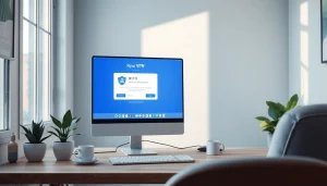 在安静工作区的现代计算机上显示的快连 VPN 界面