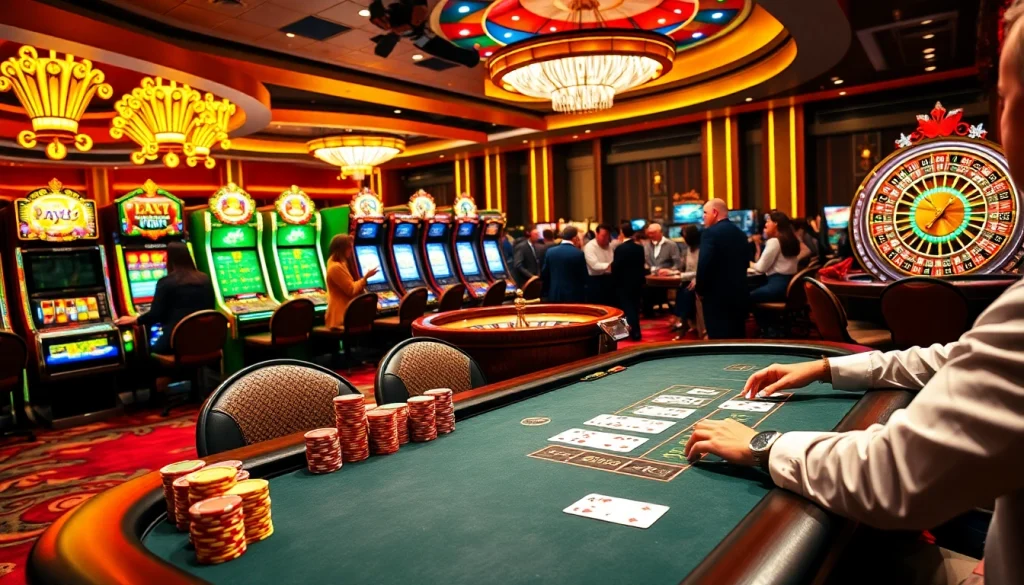 Gambling enthusiasts enjoying a high-stakes poker game at Hay88 casino.