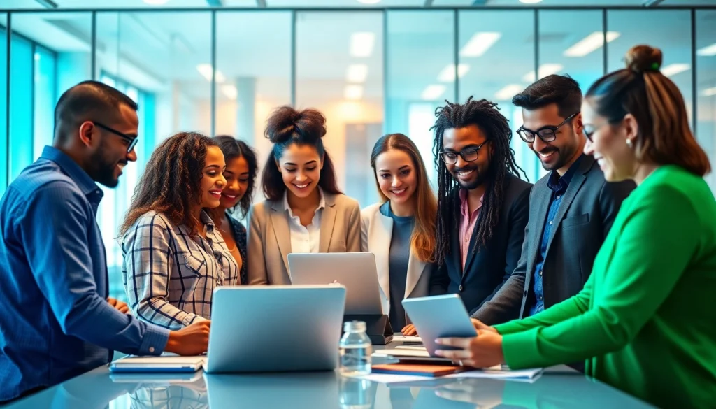 Brightet team collaboration in a vibrant office setting promoting innovation.