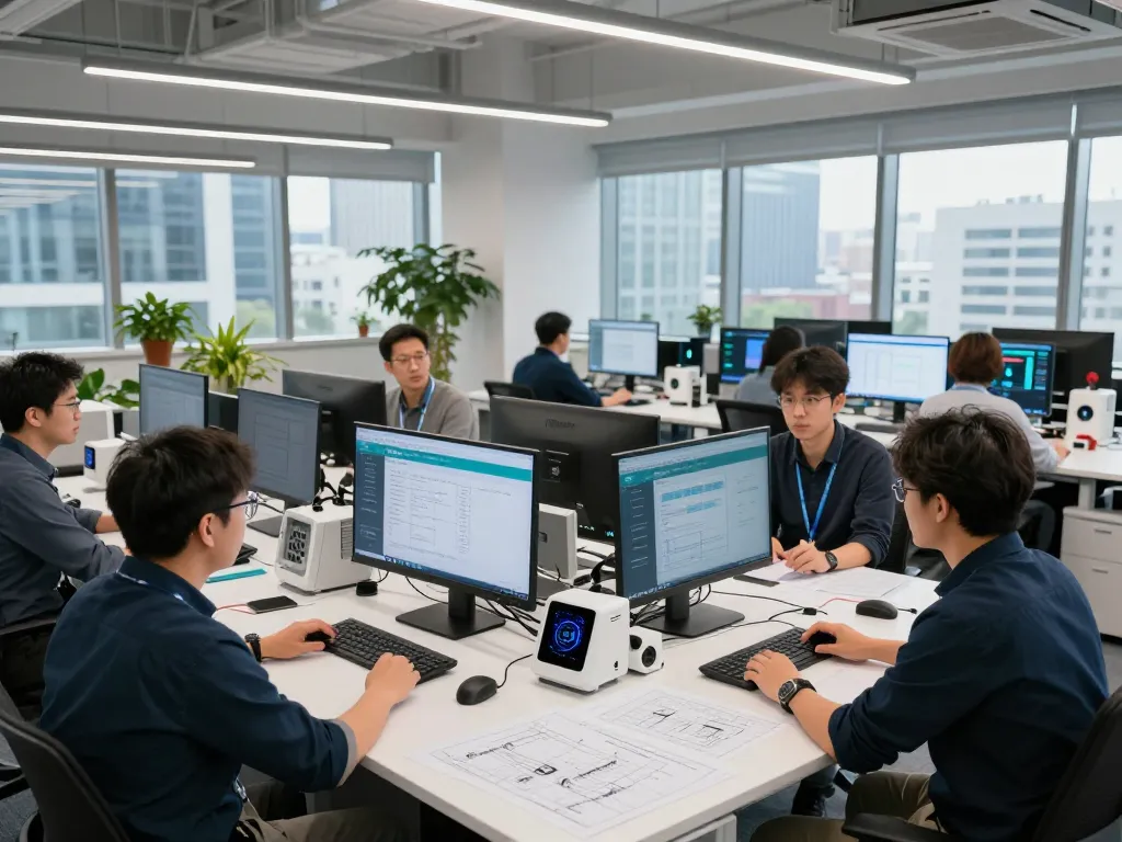 Engineers discussing Siemens technology solutions in a modern workspace