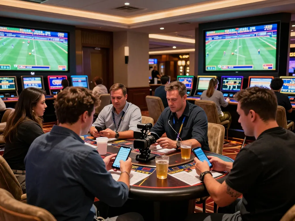fb88 bettors engaging in strategic gameplay at a vibrant sportsbook, highlighting the excitement of live sports betting.