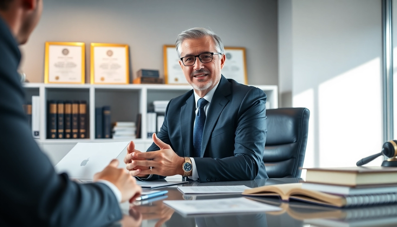 Engaging Boca Raton Real Estate Litigation Lawyer discussing legal strategies with a client in an office.