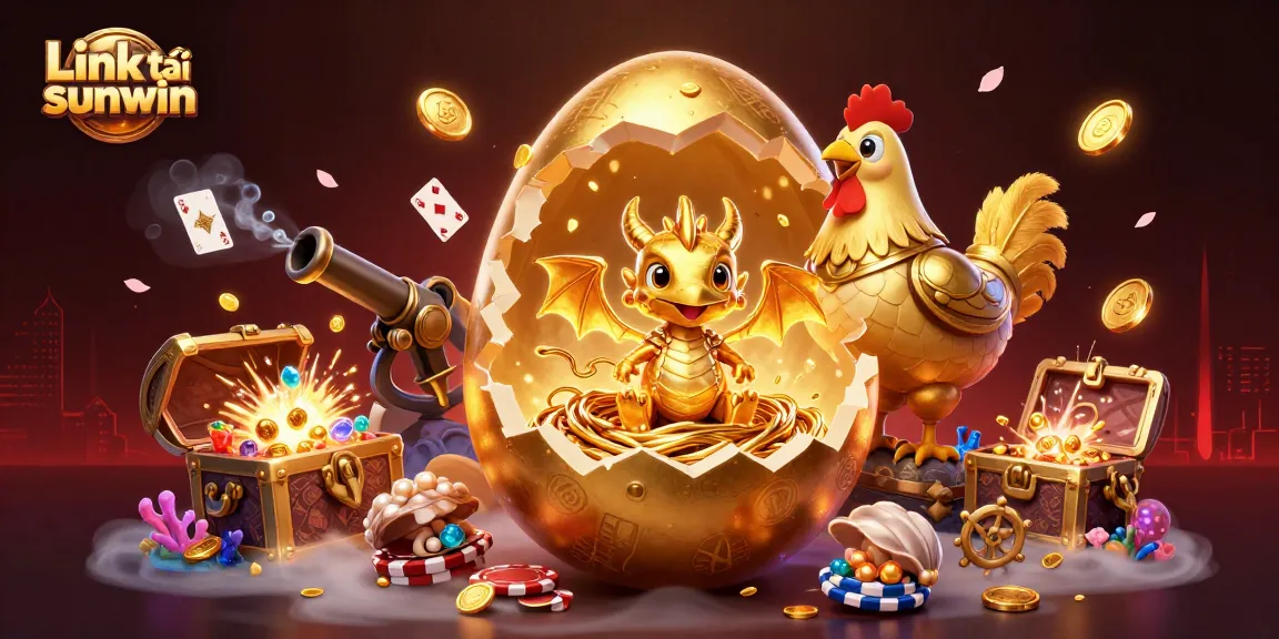 Experience the thrill of Link tải sunwin with a dynamic scene featuring a golden dragon, poker chips, and more!