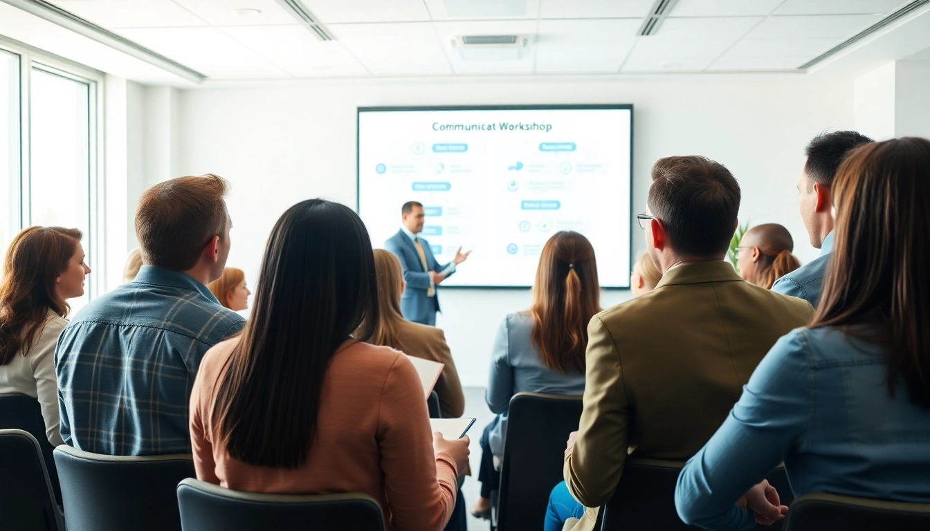 Executive Communication Coach leading an engaging session with participants in a modern conference room.